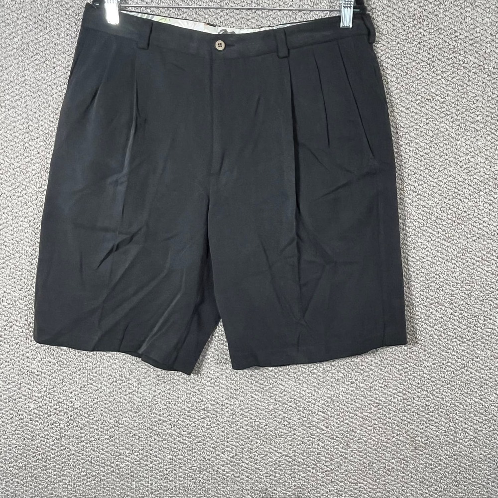 Tommy Bahama Chino Shorts Mens Size 34 Black Silk Cotton Blend Pleated Front
